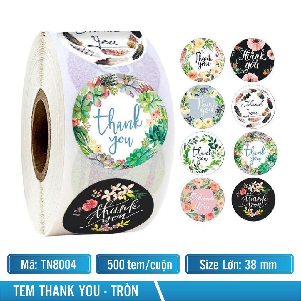 Tem thank you 38mm cuộn sticker thank you tròn 500 tem