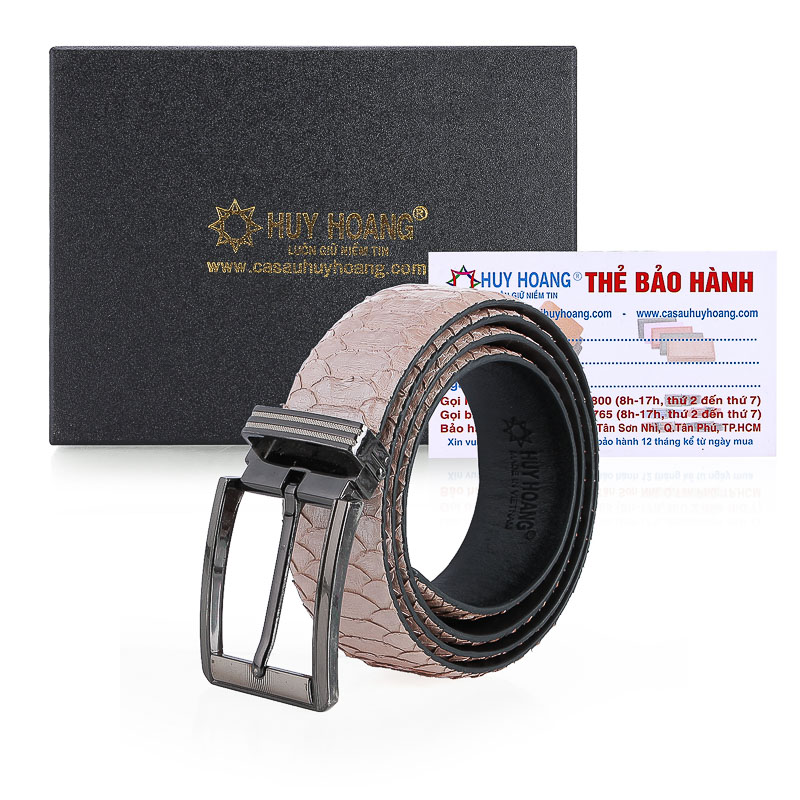 Dây nịt nam da trăn Huy Hoàng vip đầu kim màu hồng phấn HC4368