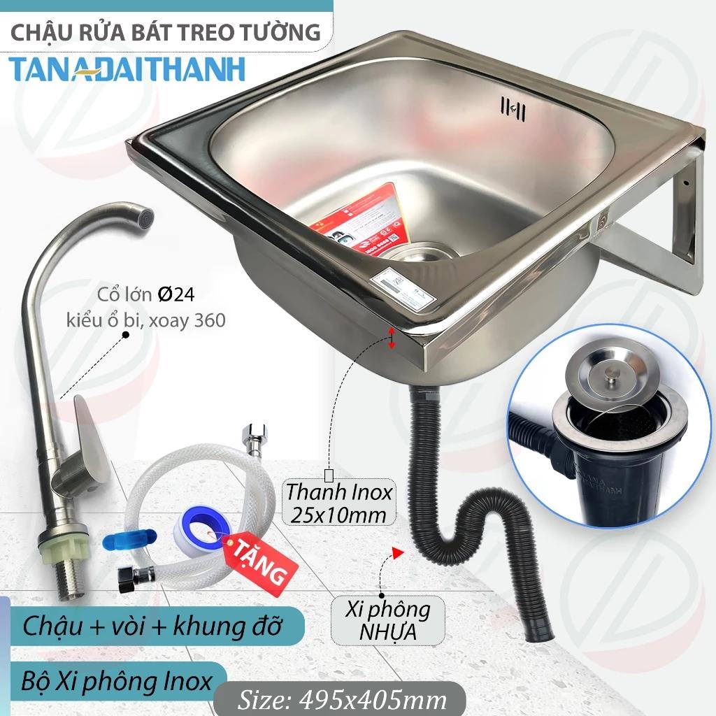 Bộ Chậu Rửa Chén Bát Treo Tường Inox TÂN Á ĐẠI THÀNH Kèm Vòi Lạnh - Mua đủ bộ Tặng dây cấp, keo lụa, đầu nối ống xả