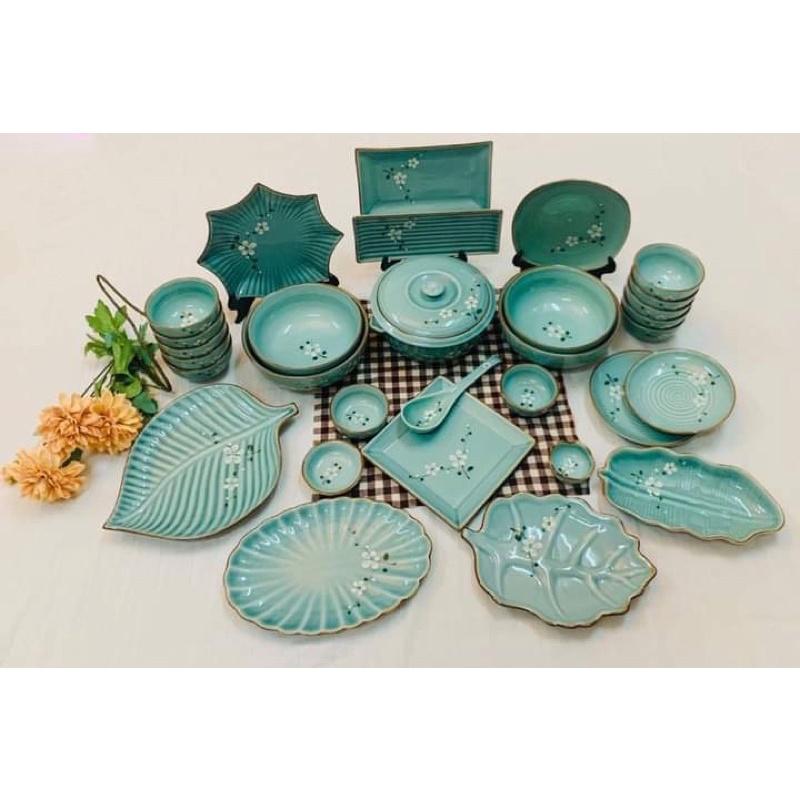 Bộ bát đĩa men ngọc. Gốm Bát Tràng cao cấp