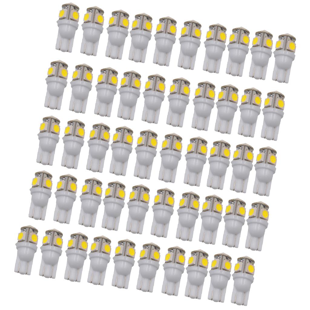 50 Pieces T10 W5W 168 194 5050 5SMD 6000K White LED Light Bulbs