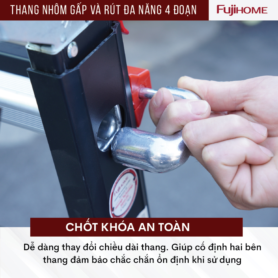 Thang nhôm FUJIHOME ML45 4 đoạn cao tối đa 5m, Hợp kim nhôm cao cấp, Xếp nhiều hình dáng