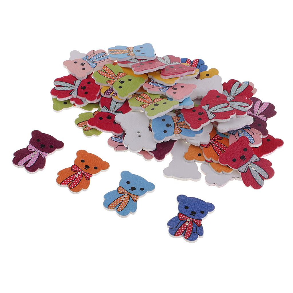 50 Con Hoạt Hình Nút Gỗ 2 Lỗ May Thêu Sò Tự Làm Thủ Công