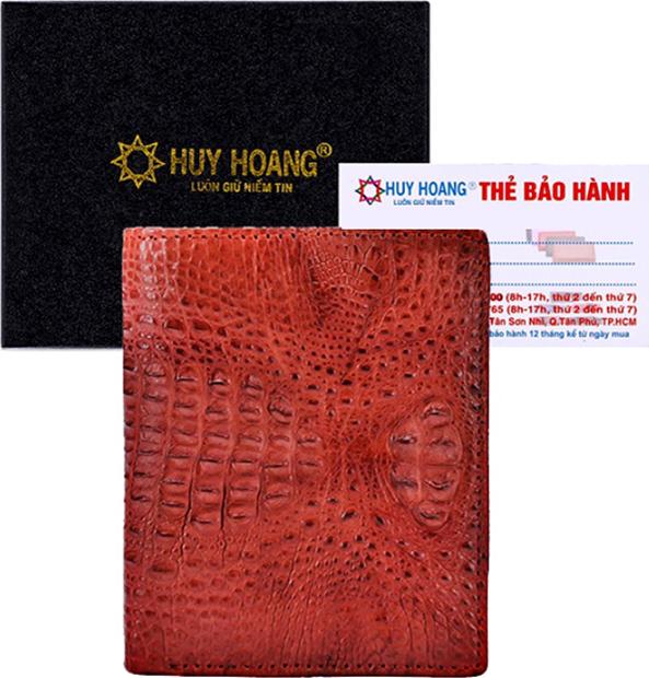 Ví Nam Da Cá Sấu Nguyên Con Kiểu Đứng Huy Hoàng HT2237 - Nâu Đỏ