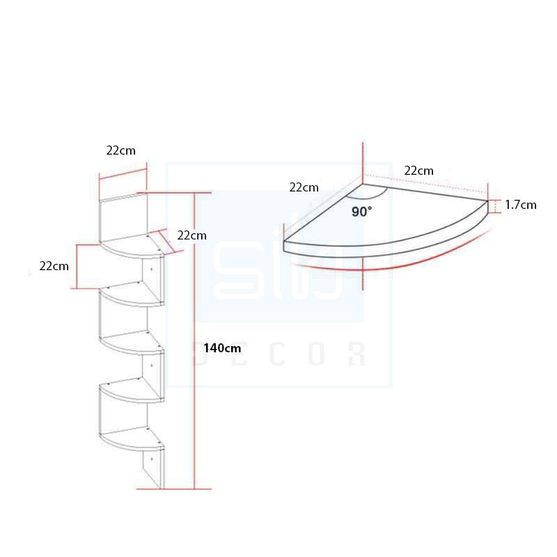 Kệ Gỗ Treo Góc Tường 5 Tầng Hình Cánh Cung SIB Decor