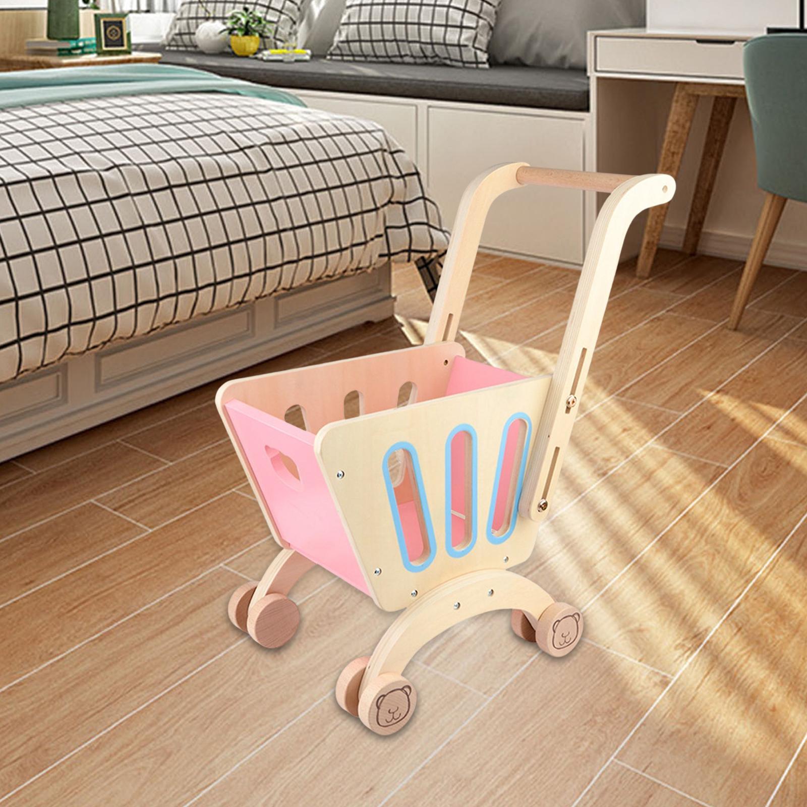 Wooden Children Shopping Cart Toy Supermarket Cart Gift for Boy and Girl Pink