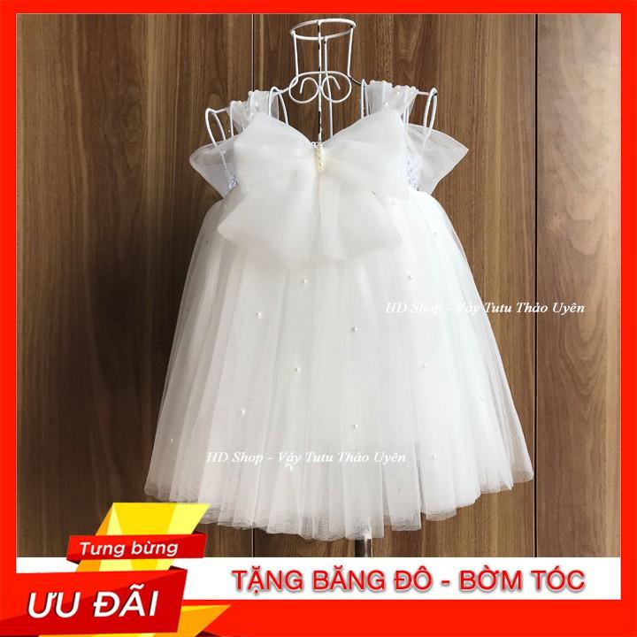 Váy bé gái ️Váy tutu trắng nơ đính đá cho bé gái