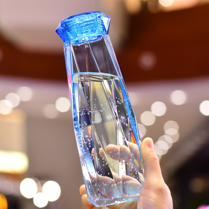 Bình nước thủy tinh kim cương 500ml nhiều màu sắc - Tặng 1 món quà xinh