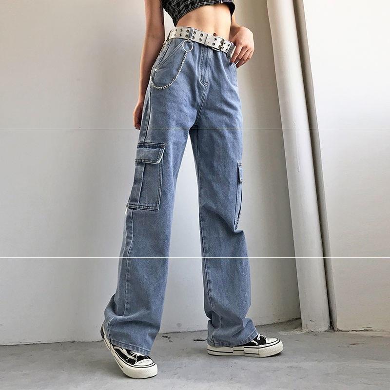 Quần Baggy Jean Nữ Ống Suông Túi Hộp Hai Bên