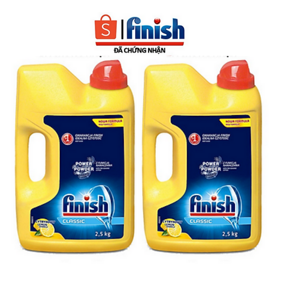 2 Can Bột rửa bát finish 2,5kg dùng cho máy rửa bát