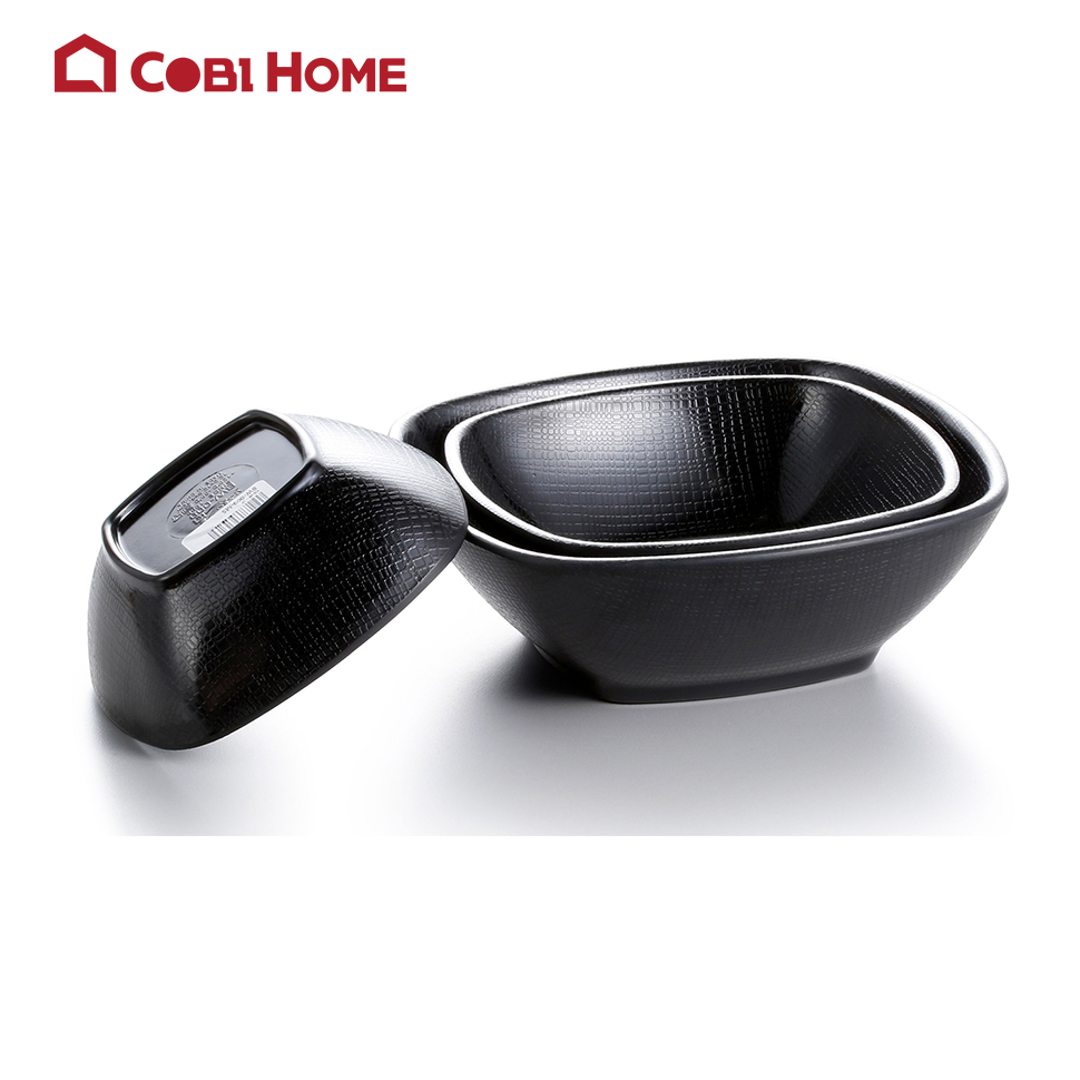 Tô, chén, bát hình vuông bằng melamine cao cấp màu đen - 2 size