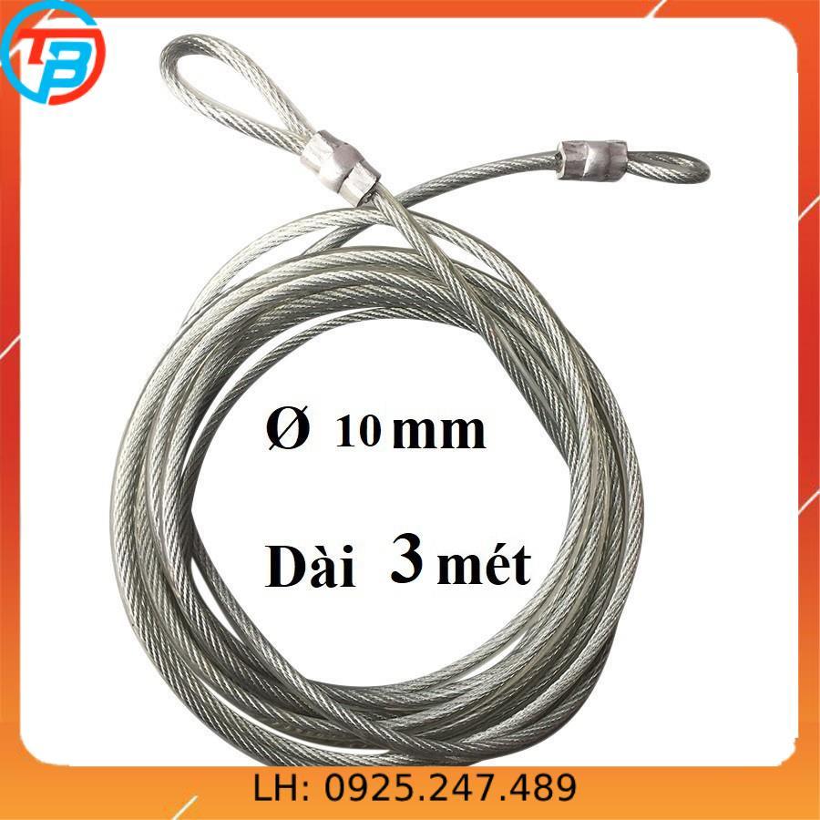 Dây cáp khóa xe bọc nhựa Phi 10mm - Dài 3 mét CÁP THÉP Thái Bình VinàN