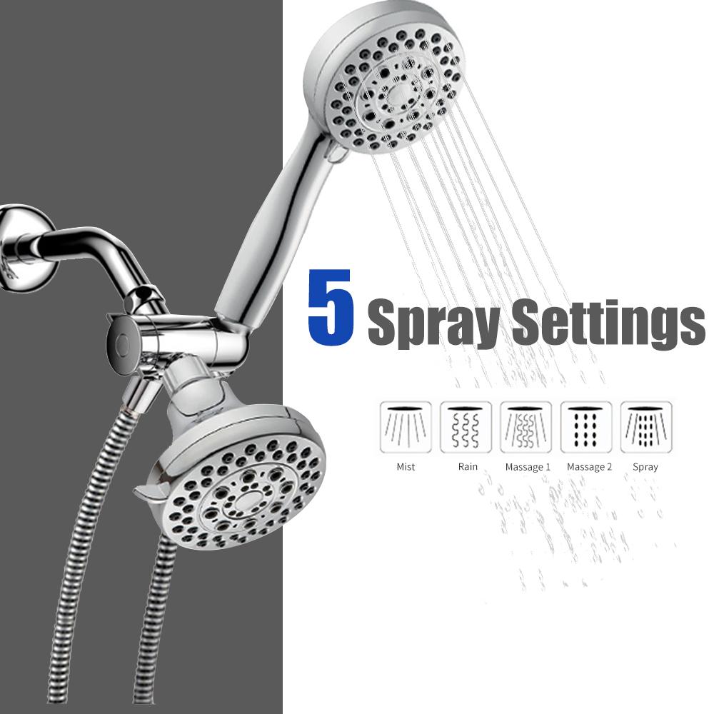 Đầu vòi hoa sen cầm tay 5 chế độ phun với vòi bằng inox và bộ chuyển nước 3 hướng