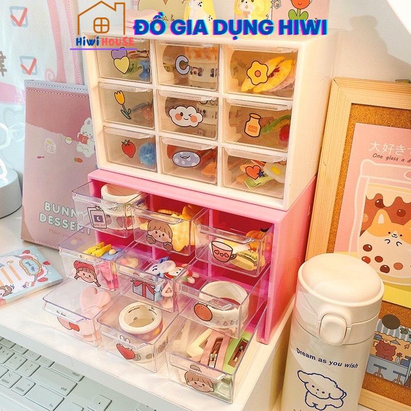 Tủ nhựa 9 ngăn trong suốt đựng đồ bàn học tiện lợi tặng kèm sticker