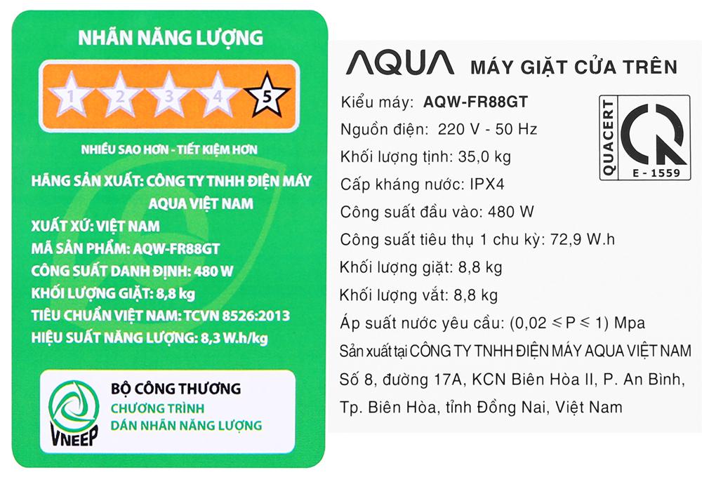 Máy giặt Aqua 8.8 KG AQW-FR88GT.BK - Hàng chính hãng - Giao hàng toàn quốc