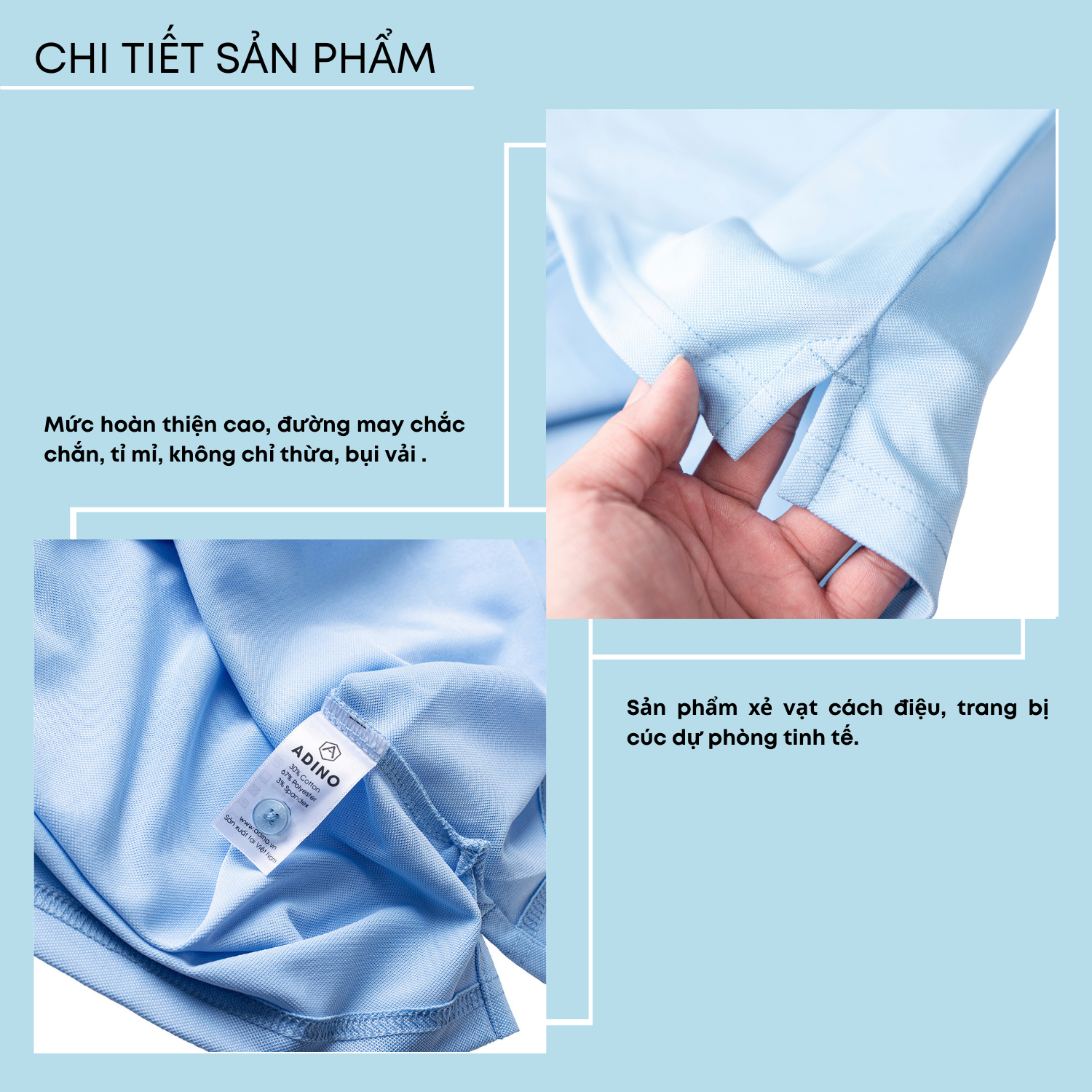 Áo polo nam màu xanh biển phối viền ADINO vải polyester cotton mềm mịn dáng slimfit công sở trẻ trung AP95