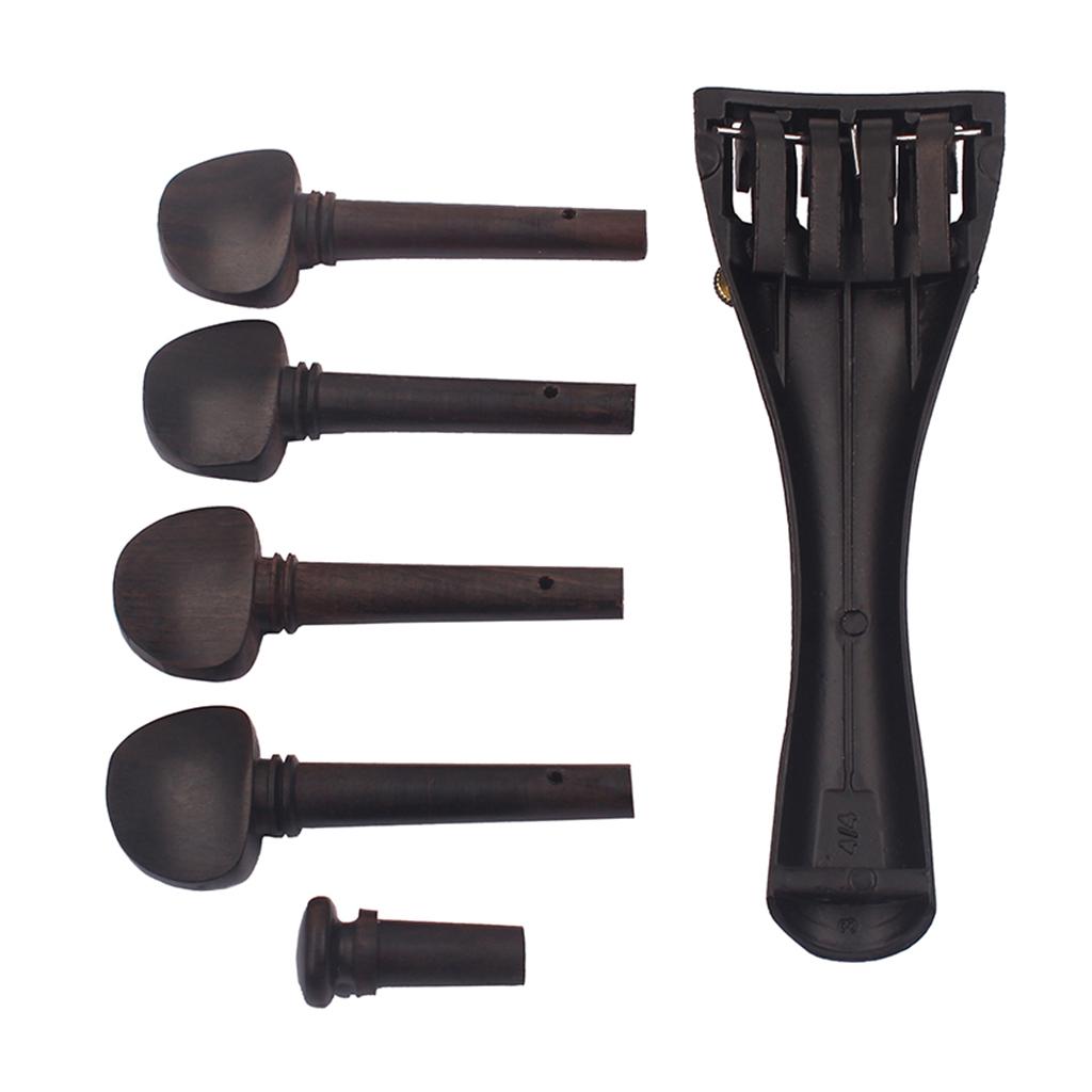 Ebony Wood Violin Tailpiece+Tuning Pegs+Endpin for 4/4 Violin Fiddle Parts