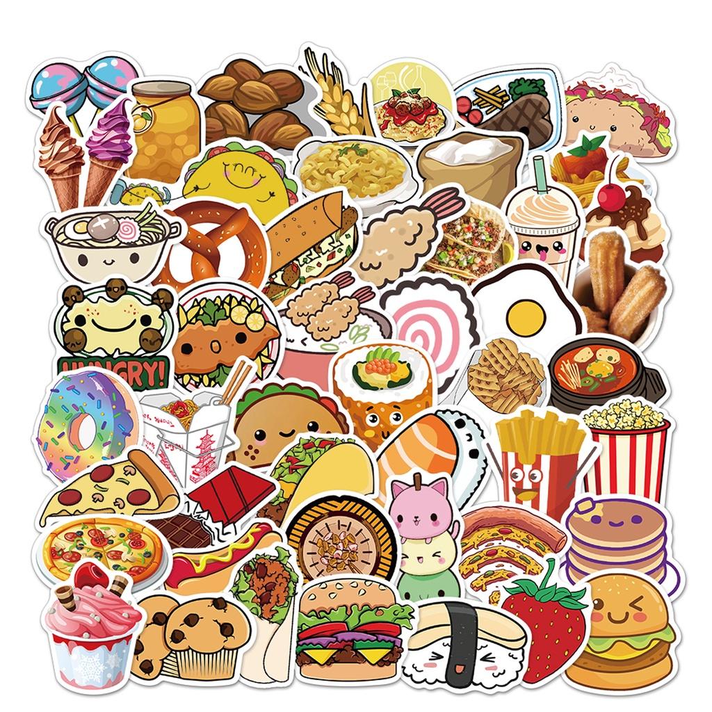 Set 50 Cái STICKER Food Chống Thấm Nước Trang Trí Điện Thoại , Laptop , Vali Siêu Cute