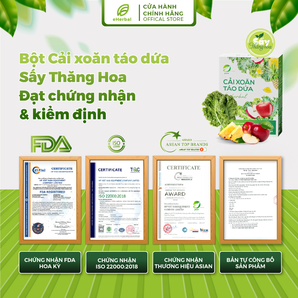 Bột Cải Xoăn - Táo - Dứa Eherbal chính hãng hộp 15 gói x 4g làm đẹp da, tăng cường sức khỏe