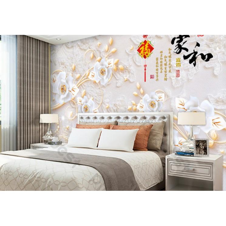 Đôi thiên nga và hoa hồng mạ vàng Tranh dán tường 3d trang trí phòng hiện đại MS1088399