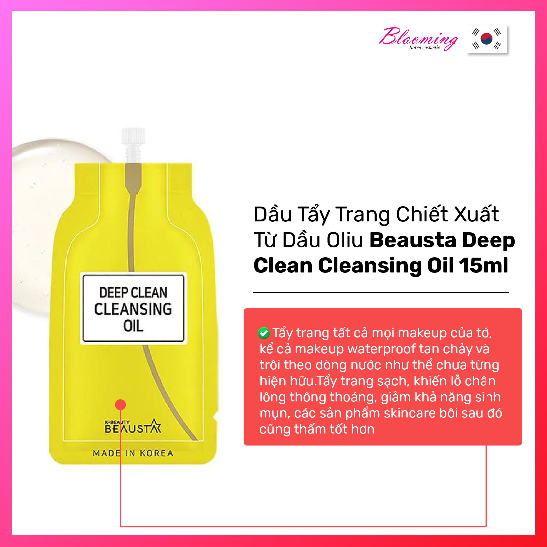 Dầu tẩy trang tẩy sạch lớp trang điểm, chất bẩn và bã nhờn sâu trong lỗ chân lông Beausta Deep Clean Cleansing Oil 15ml