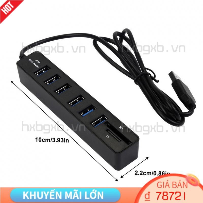 Cable Hub USB 2 0 6 Ports Wire Splitter High-speed Computer Power Cord Adapter with TF SD Card Reader