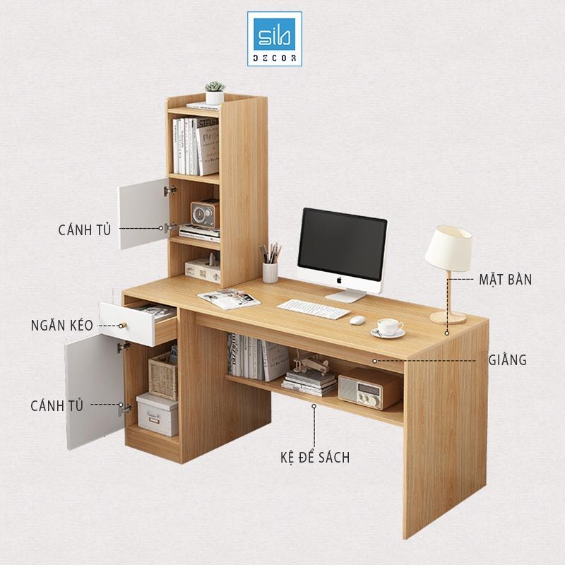 Bàn Làm Việc Tích Hợp Tủ Sách Nhiều Ngăn Cách Điệu, Có Hộc Tủ Thông Minh SIB Decor