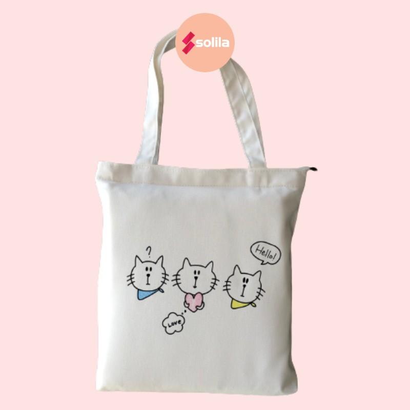 Túi tote bag vải canvas mềm đẹp có khóa và túi phụ cho bạn nữ đi học đi làm thời trang hàn quốc