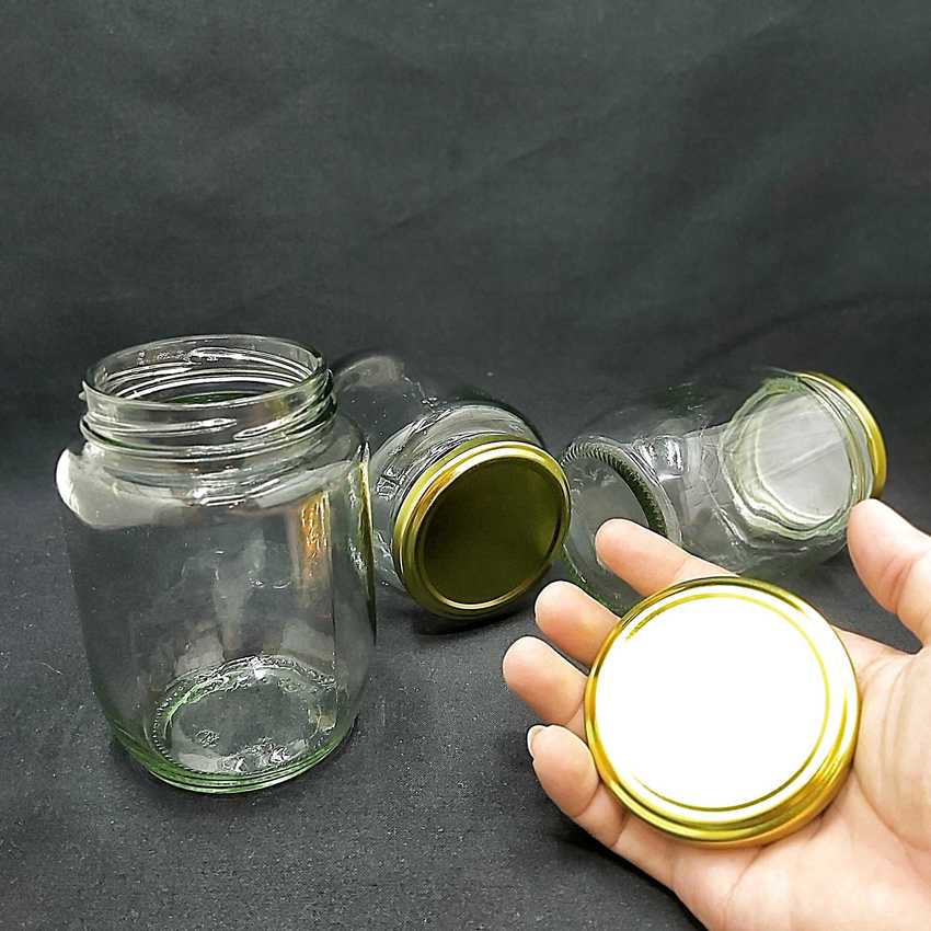 Hũ Gia Vị Thủy Tinh 500ML nắp thiếc vàng vặn – Lọ thuỷ tinh 500ml đựng muối, đường, bột ngọt, hạt tiêu, bột nêm, mật ong, mứt, yến chưng, dầu dừa