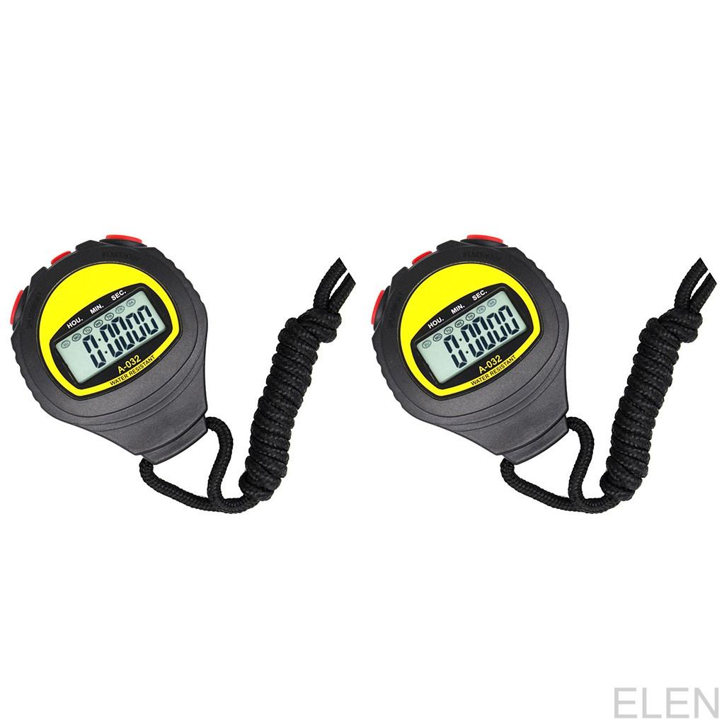 Pack of 2 Stopwatch Digital Display Electronic Waterproof Kitchen Cooking Timer Handheld Skiing Stop Watch withELEN