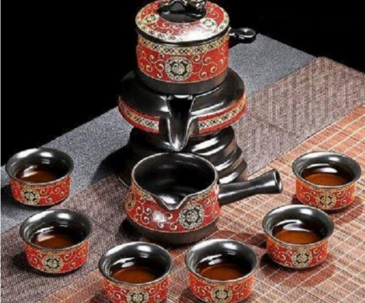 Bộ ấm chén pha trà cối xay sm008- Đỏ đen vàng 9 món - bộ ấm trà cao cấp