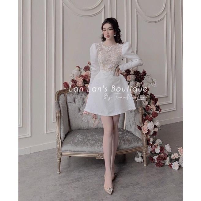 Đầm Nữ Phối Ren - Váy Xoè Dự Tiệc Cho Nữ Tay Dài