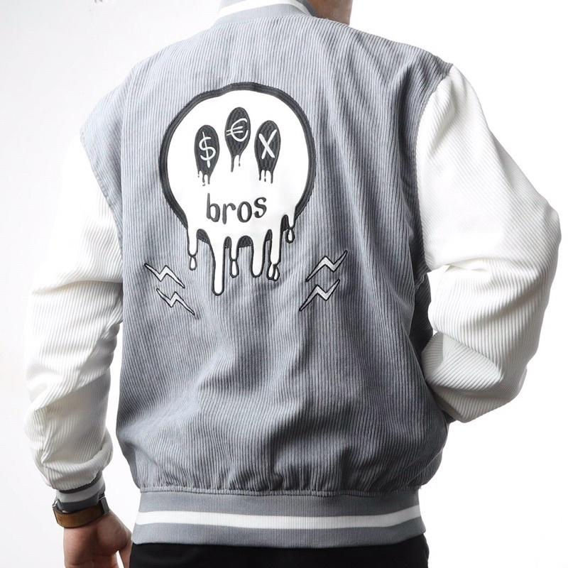Áo khoác bomer bóng chày thêu kaki nhung gân 2 lớp unisex ulzzang nam nữ AK795