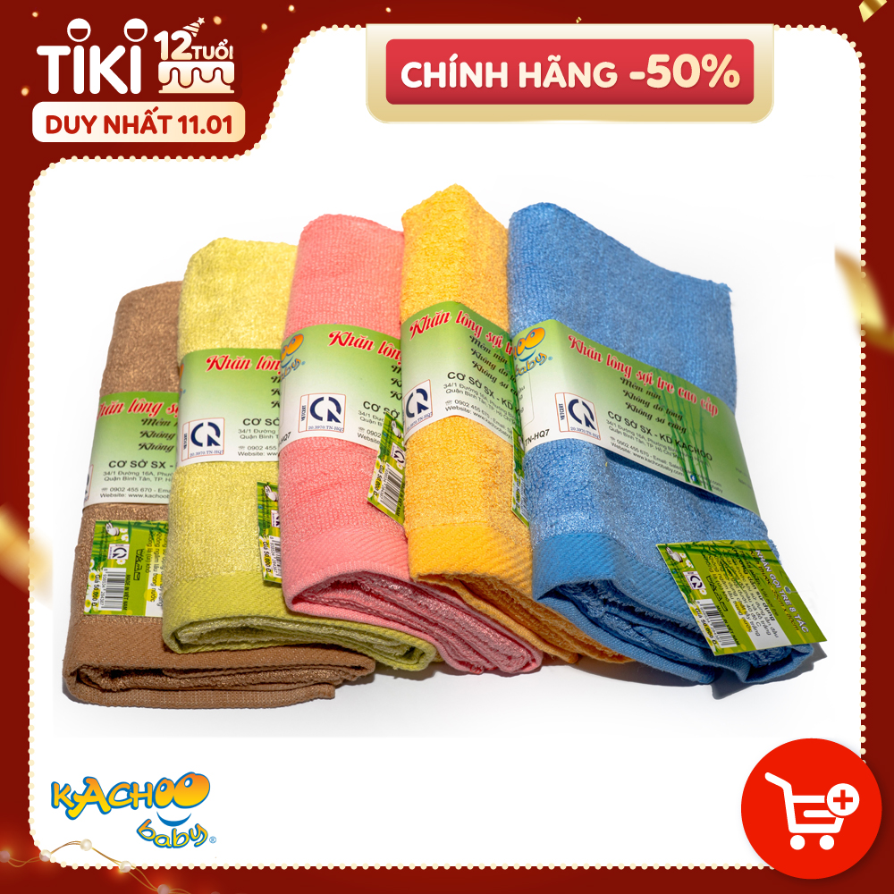 Khăn mặt sợi tre - Thương hiệu KACHOO 30x50cm (5 cái) giao màu ngẫu nhiên