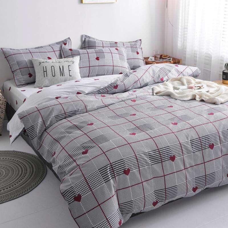 Bộ chăn ga Cotton Poly M2T bedding chăn ga Hàn Quốc họa tiết kẻ tim đủ size miễn phí bo chun
