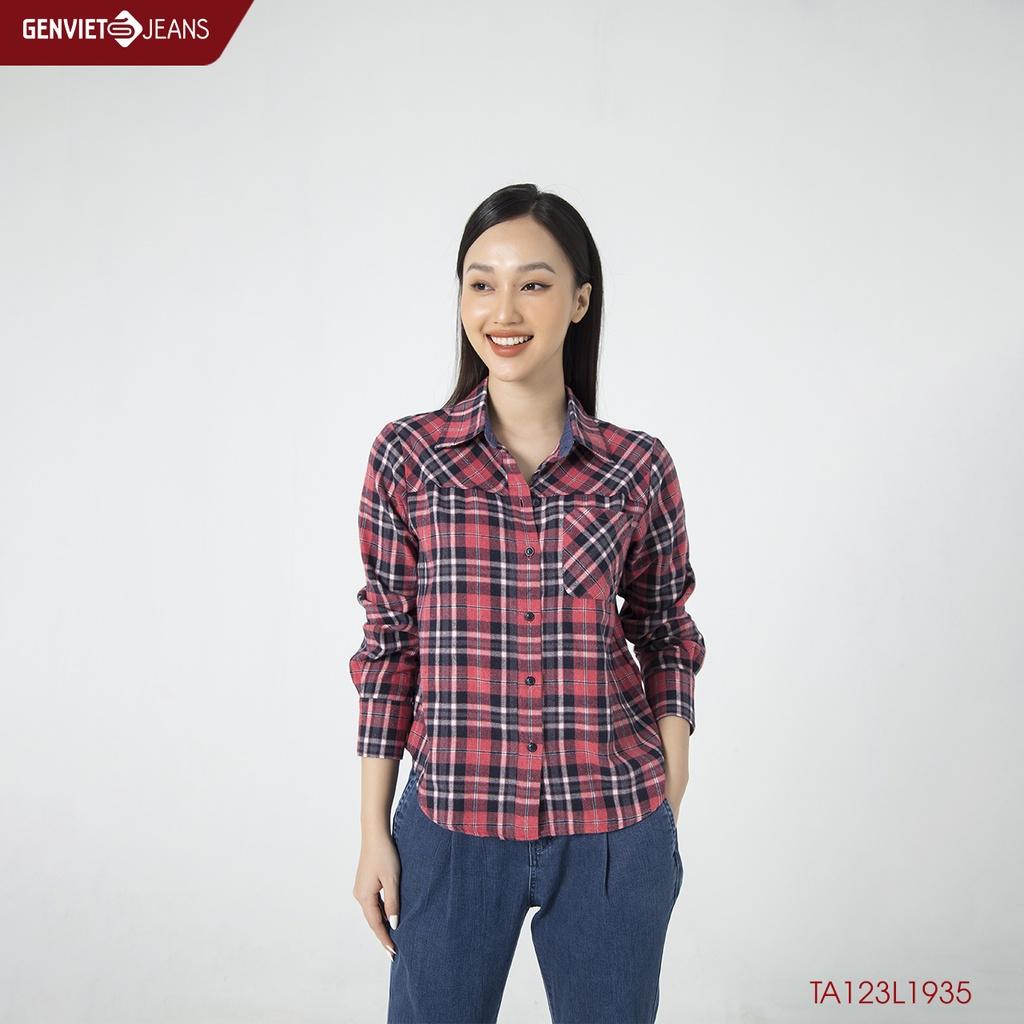 Áo Sơmi Dài Tay Nữ Mặt Vải Cào Lông GENVIET TA123L1935