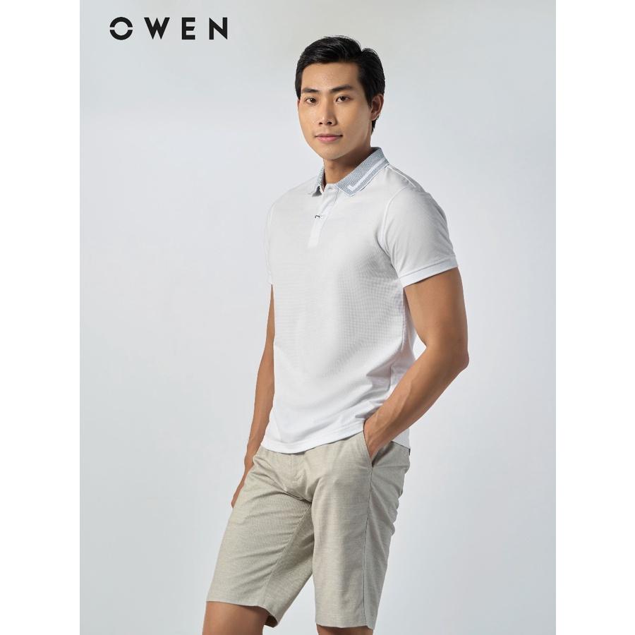 OWEN - Áo Polo nam Owen màu trắng cổ xanh 231343 - Áo thun nam ngắn tay có cổ