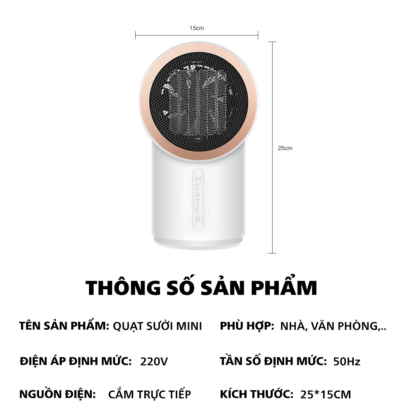 Quạt sưởi, Máy sưởi ấm mini 400W để bàn làm việc, văn phòng, phòng ngủ