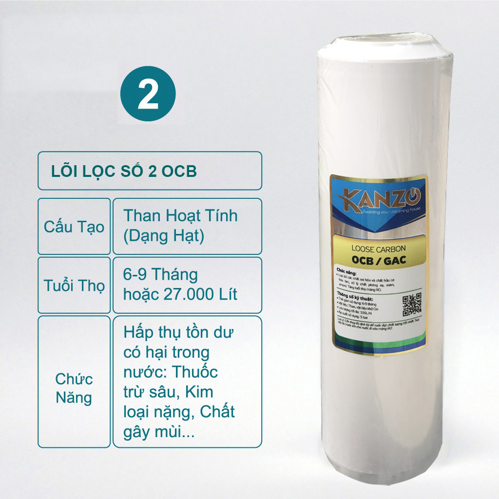 Combo 3 Lõi Lọc Nước 1,2,3 Kanzo RO L123 (Lõi PP5 + OCB + PP1) - Hàng chính hãng