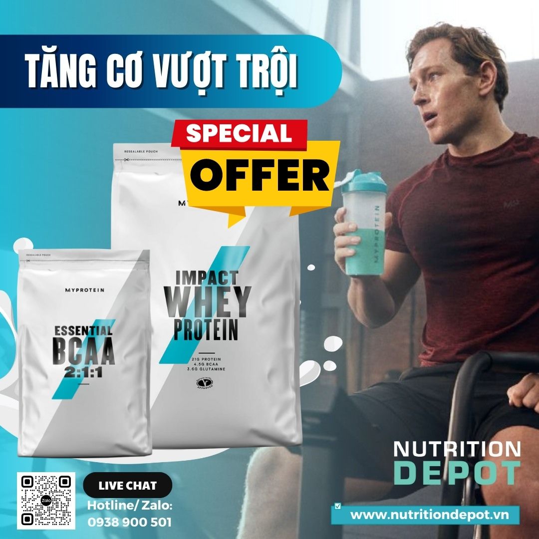 Combo Tiết kiệm - Tăng cơ và Phục hồi 04 - Impact Whey Protein 2.5kg và BCAA 500g Myprotein - Nutrition Depot Vietnam