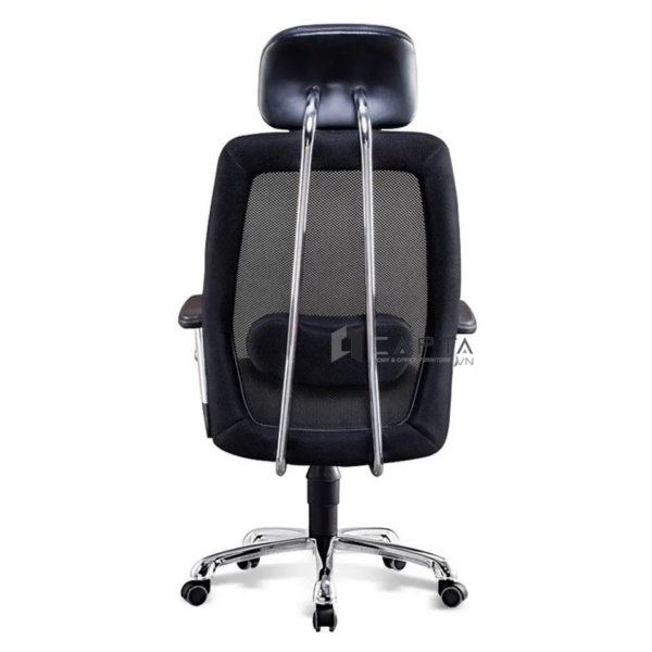 Ghế xoay văn phòng lưng ngả CM4306-M1 Nội thất Capta Ghế ngồi làm việc tại nhà lưng lưới nệm bọc da PVC có tựa đầu lưng ngã đa chiều có tay chữ T điều chỉnh