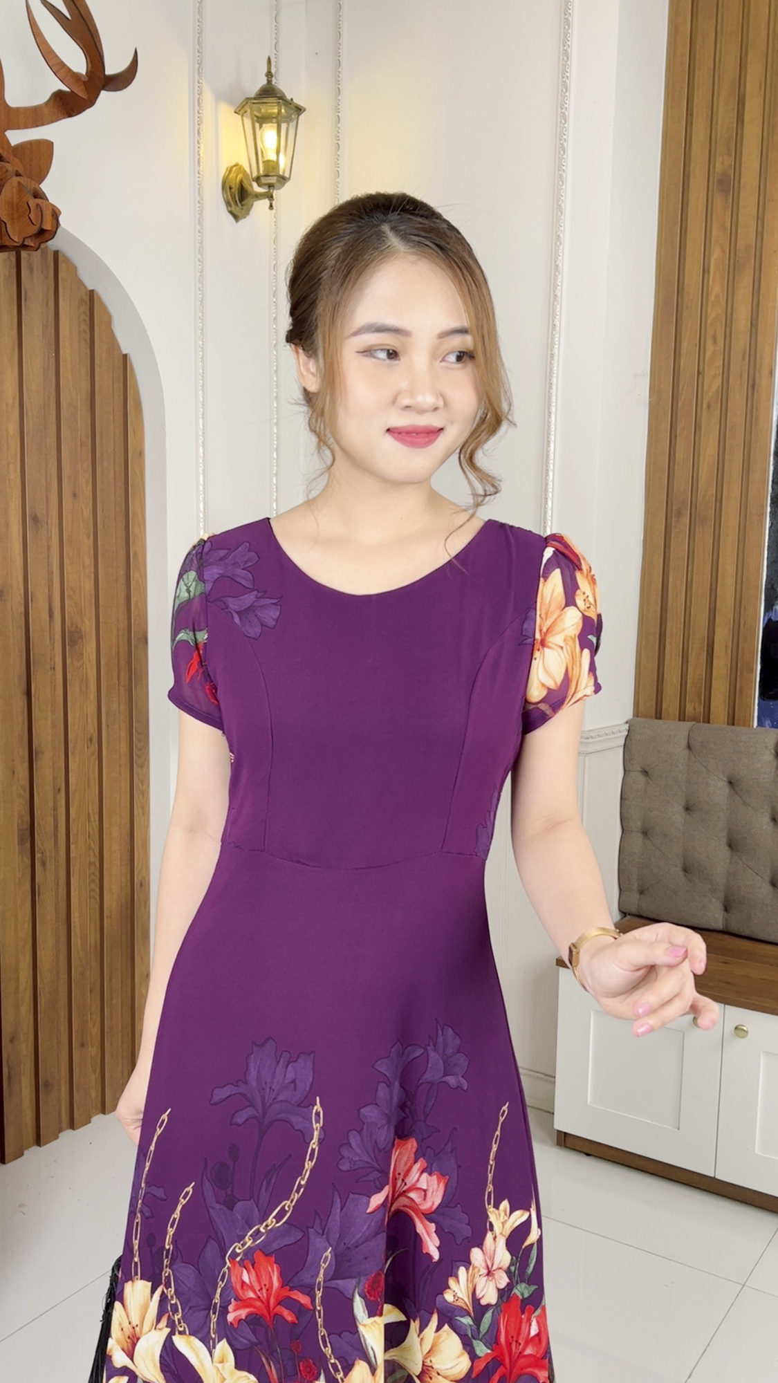 Đầm Đi Tiệc Trung Niên [ Linh Trà ] (TM 523) Màu Sắc Trẻ Trung Tươi Sáng Sang Trọng Đi Làm Đi Tiệc