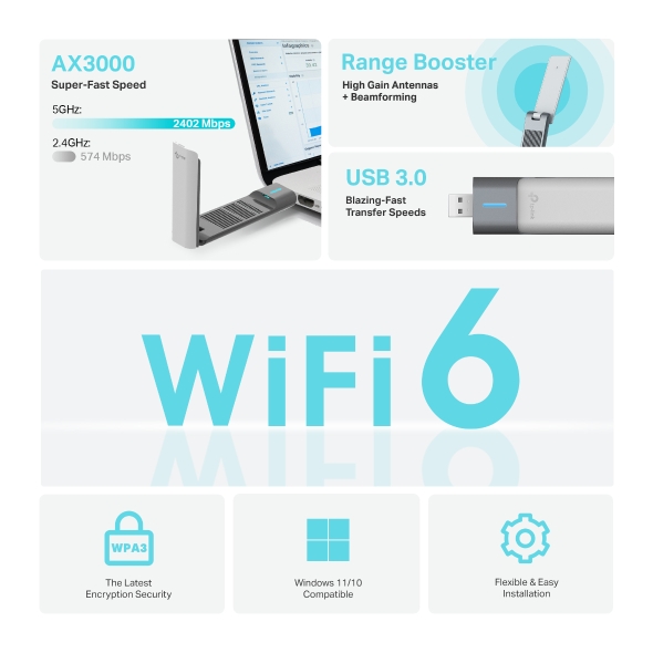 Bộ Chuyển Đổi USB WiFi TP-Link Archer TX50UH WiFi Độ Lợi Cao AX3000 - Hàng Chính Hãng