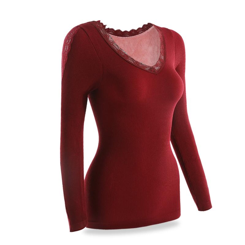 Ấm Áo Nữ Ren Lót Nhung Dày Không Đường May Co Giãn Nhiệt Đáy Mỏng Tạo Hình Quần Lót Áo Thun Mùa Đông