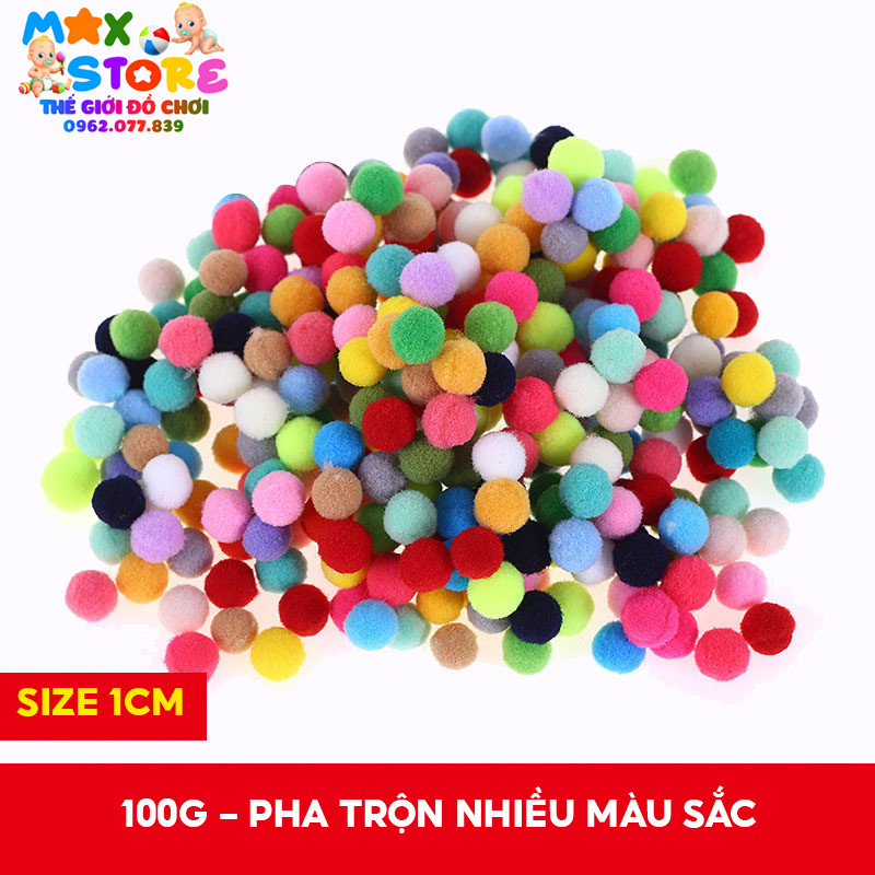 Túi 100gram Hạt PomPom Kích Thước Từ 1cm - 3cm Màu Sắc Đa Dạng