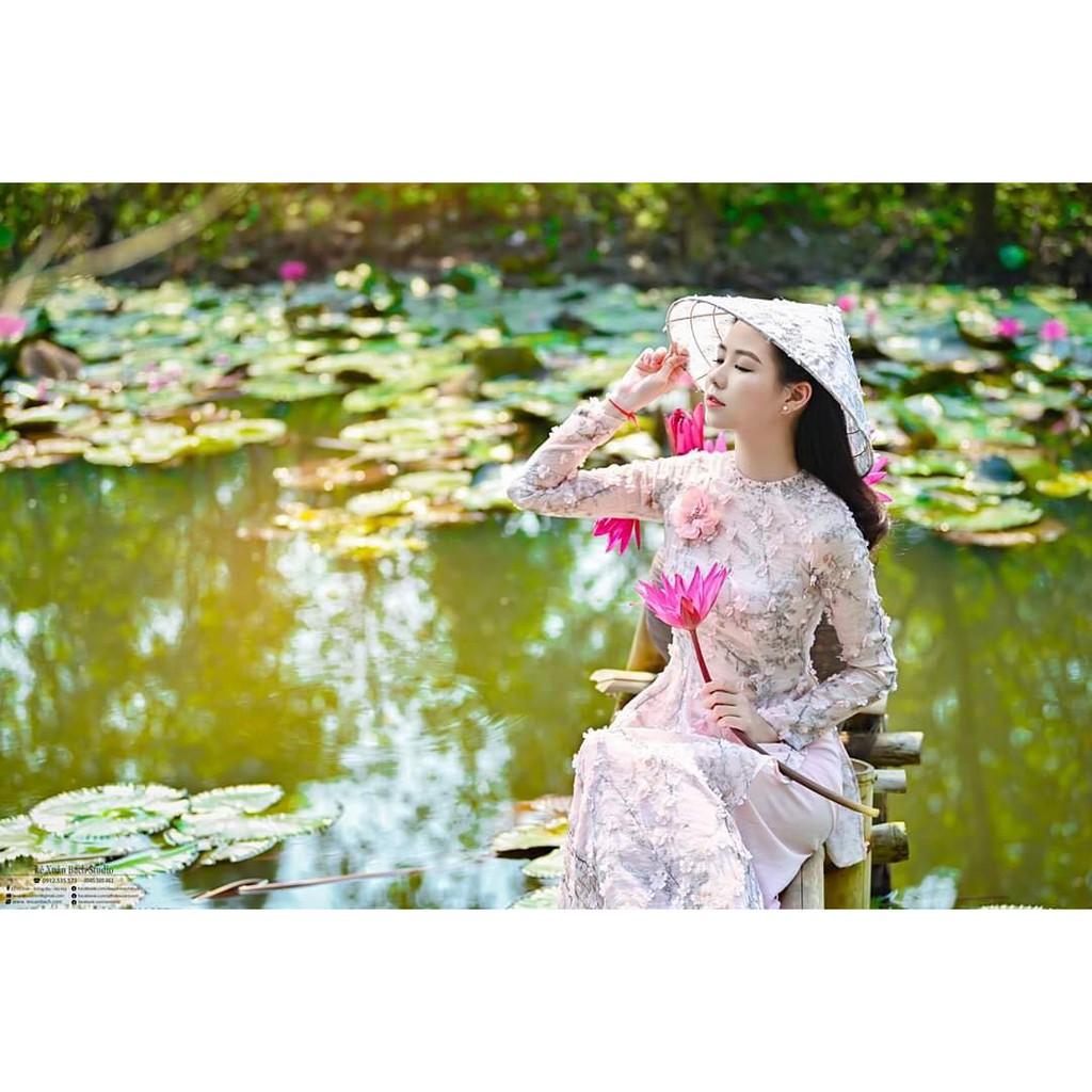 Áo dài cách tân nữ thêu hoa 3D nổi hot hit kèm quần