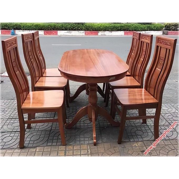 Bộ Bàn Ăn Oval Gỗ Sồi 6 Ghế Màu Cánh Gián , bộ bàn ăn 6 ghế