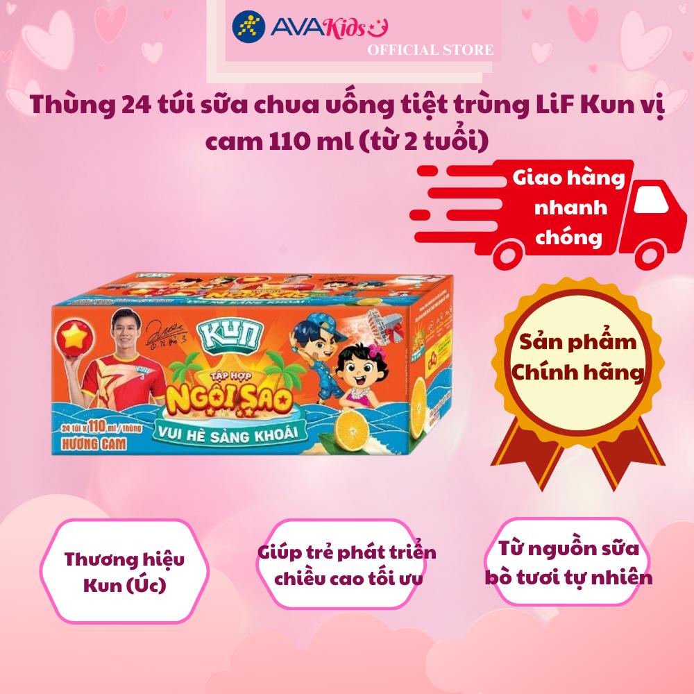 Thùng 24 túi sữa chua uống tiệt trùng LiF Kun vị cam 110 ml (từ 2 tuổi)