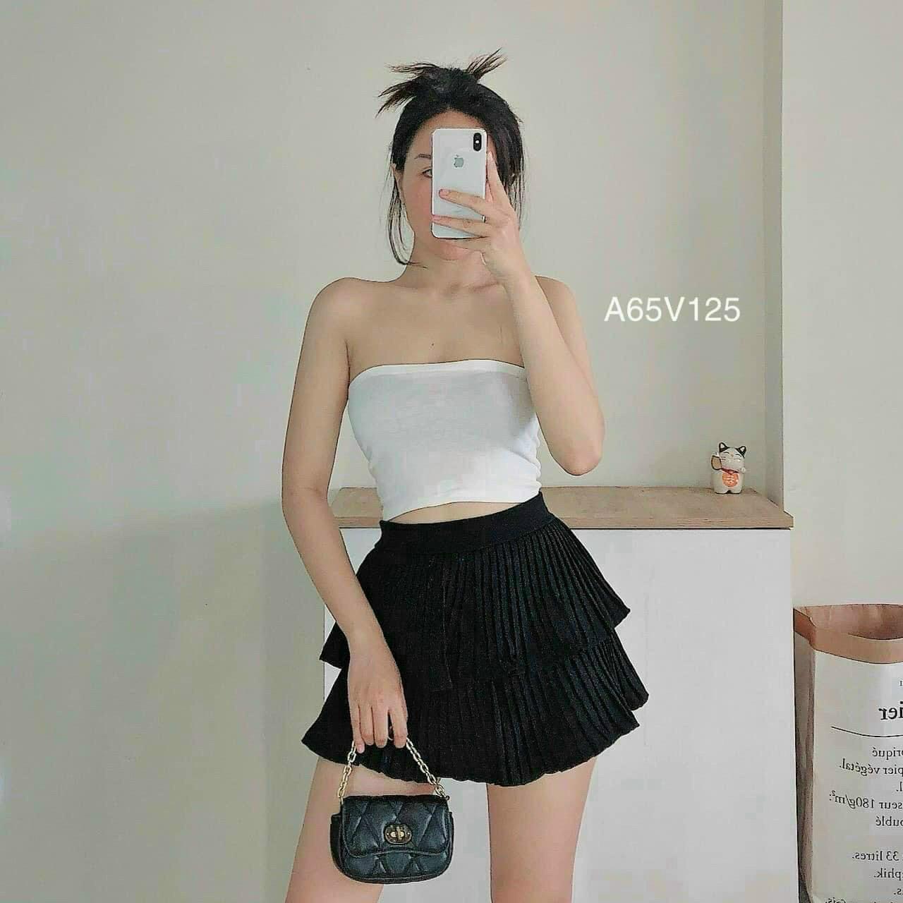 Set áo sơ mi + chân váy dập ly 2 tầng siêu xinh