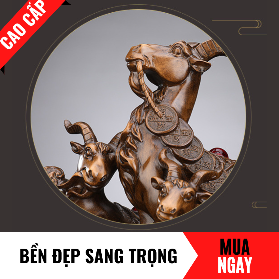 Tượng Dê Tam Dương Trang Trí Phong Thủy Cao 38cm